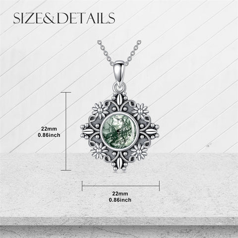Sterling Silver Turquoise Moonstone Moss Agate Lapis Lazuli Daisy Pendant Necklace