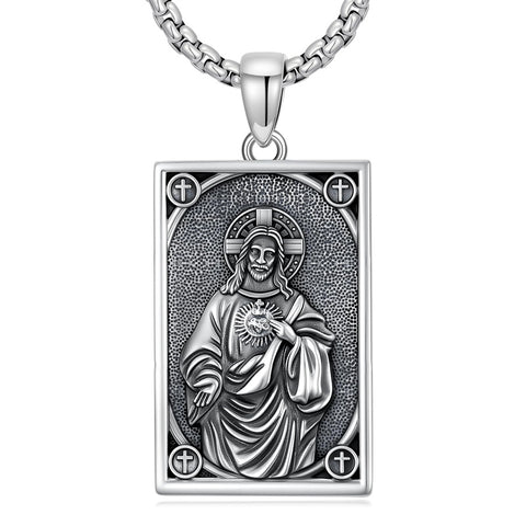 Sterling Silver Saint Anthony Saint Jude Saint Christopher   Saint Michael Amulet Religious Pendant Necklace