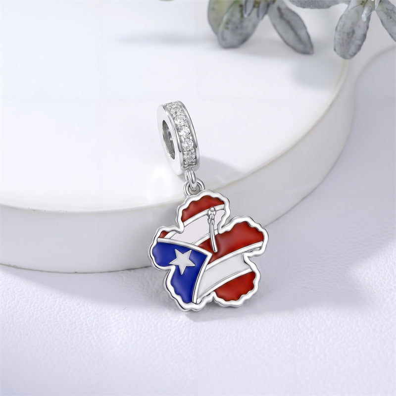 Sterling Silver Coqui Frog Flag Puerto Rico Charm Beads