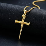 14K Gold Plated Cross Pendant Necklace for Men Religious Jewelry Christian Gift