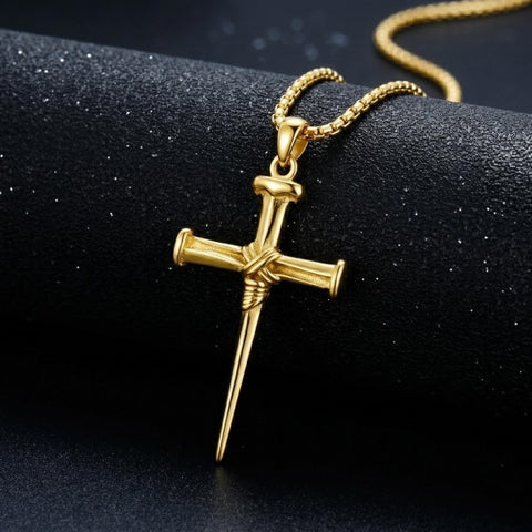 14K Gold Plated Cross Pendant Necklace for Men Religious Jewelry Christian Gift