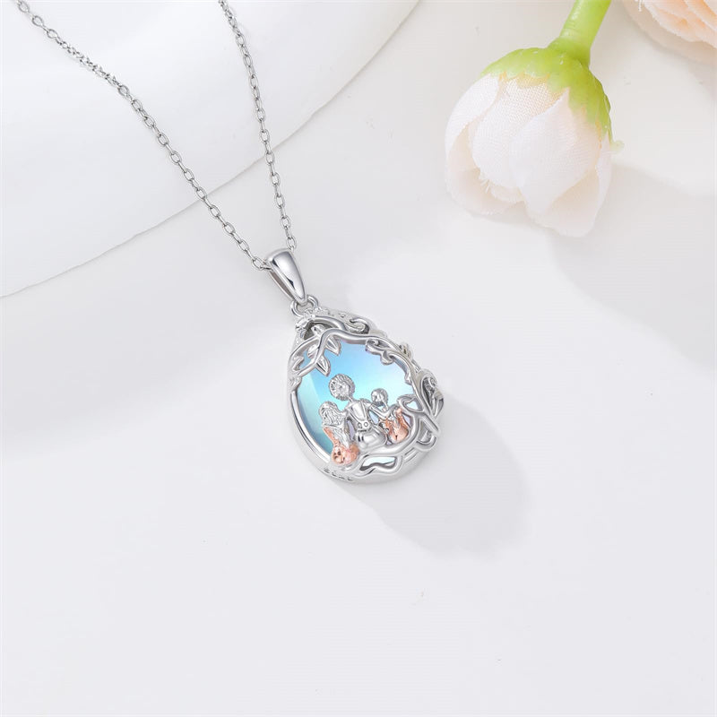 Sterling Silver Moonstone Teardrop Father Daughter Mother Daughter Pendant Necklace