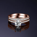 14K Gold Plated 1CT Cubic Zirconia  Wedding Eternity Band Engagement Ring Set for Women