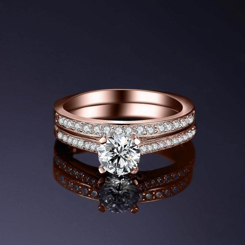 14K Gold Plated 1CT Cubic Zirconia  Wedding Eternity Band Engagement Ring Set for Women