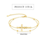 14K Gold Plated  Faith Cross Religious  Double Layered Anklet