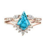 Sterling Silver Personalized Engraved 1-3CT Turquoise Engagement  Wedding Promise Ring Set for Her