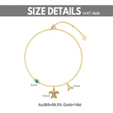 14K Gold Turtle Anklet for Women with Turquoise Anklet Bracelet Birthday Gift for Wife Girlfriend Mom Her 8+1+1 inch