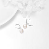 14k Solid Gold Freshwater Pearl Drop Leverback Earrings for women