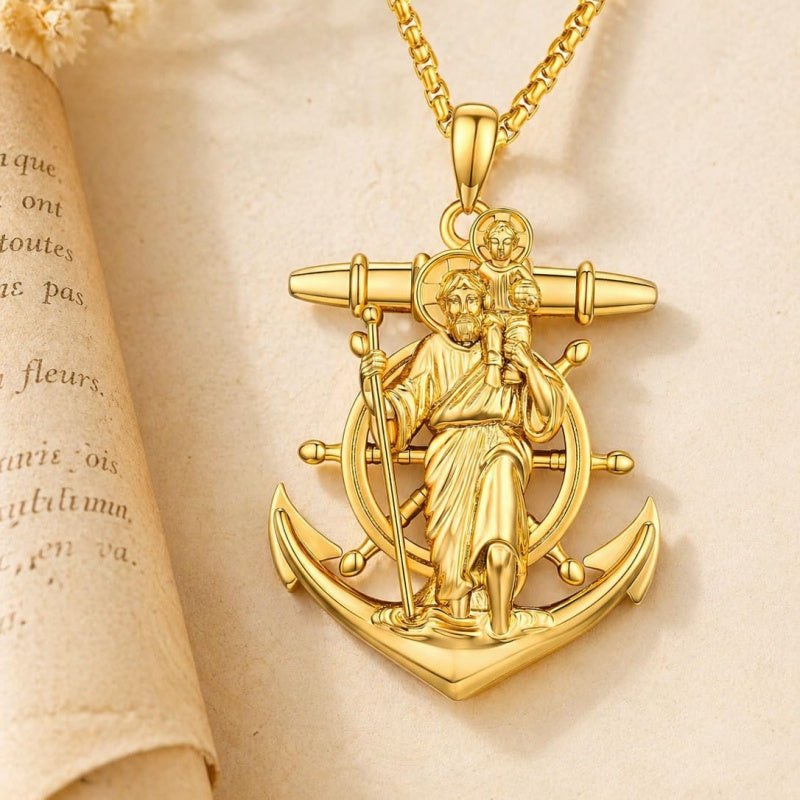 Christian Religious Medal Amulet 14K Gold Plated Pendant  Necklace
