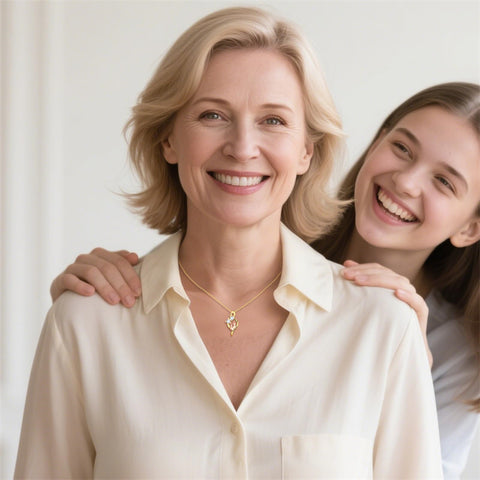 10K 14K 18K Yellow Gold Cubic Zirconia Infinity Mother Daughter Pendant Necklace for Women