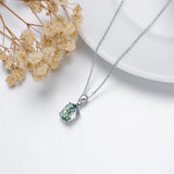 Sterling Silver Oval Pear Cut Green Moss Agate Pendant Necklace