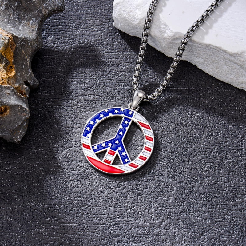 Sterling Silver Peace Sign Coexist Peace Symbol Pirate Tree of Life Thor's Hammer Wolf Raven Viking Series Necklace