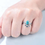 Sterling Silver 10K 14K 18K Gold Turquoise Engagement  Wedding Ring Set for Women