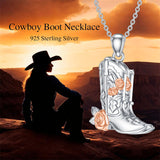 Sterling Silver Cowboy Boot Cowgirl Pendant Necklace