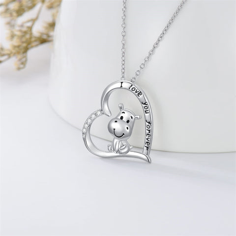 Sterling Silver Cubic Zirconia Hippo Pendant Necklace