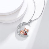 Sterling Silver  Birthstone Fox Moon Pendant Necklace