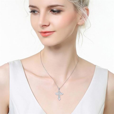 Sterling Silver Russian Eastern Orthodox Cross Pendant Necklace