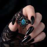 Sterling Silver 10K  14K  18K  Gold Personalized Engraved Black Opal Engagement Wedding Promise Ring for Her