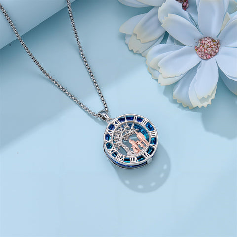 Sterling Silver Blue Crystal Tree of Life Father Daughter Mother Daughter Sister Pendant Necklace