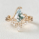 Sterling Silver 10K 14K 18K Gold Personalize Engraved Moss Agate Engagement Rings for Women