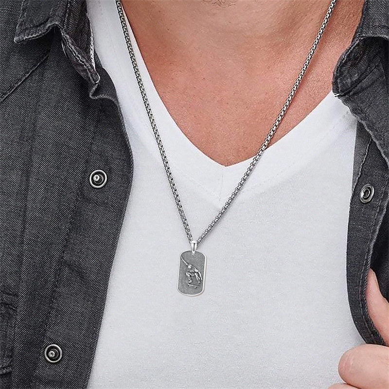 Sterling Silver Dog Tag Baseball Basketball Softball Soccer Pendant Necklace for Men