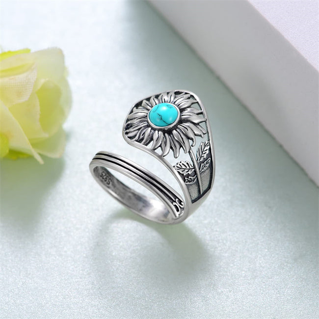 Sunflower Spoon Ring 925 Sterling Silver Adjustable Vintage