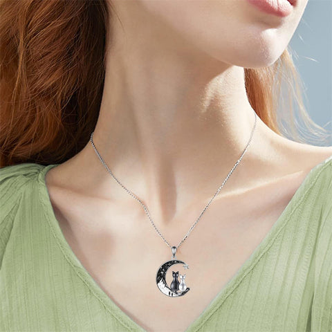 Crescent Moon 2 Cat Bat Black Cat Bunny Fox Highland Cow Horse Pendant Necklace Mother's Day Gift