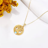10K 14K 18K Yellow Gold Moonstone Pentagram Tree of Life Pendant Necklace