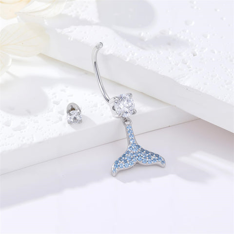Sterling Silver Cubic Zircon Angel Wings Mermaid Tail Palm Tree Pet Paw Print Belly Button Ring