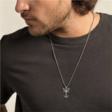 Sterling Silver Cross&Deer Antler Fish Hook Pendant Necklace for Men