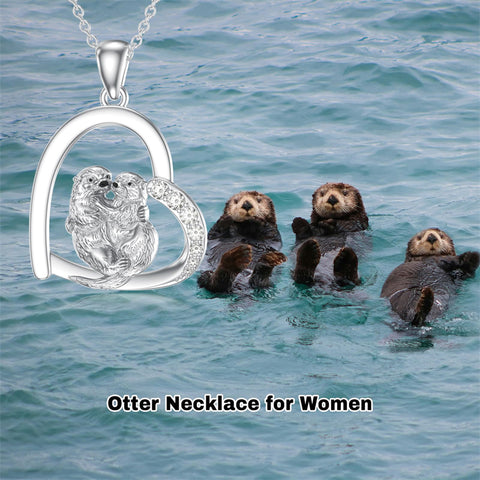 Sterling Silver Cubic Zircon Otter Pendant Necklace