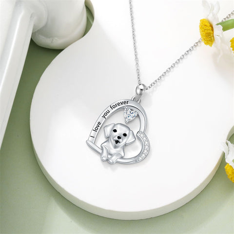 Sterling Silver Heart Birthstone Puppy Dog Pendant Necklace