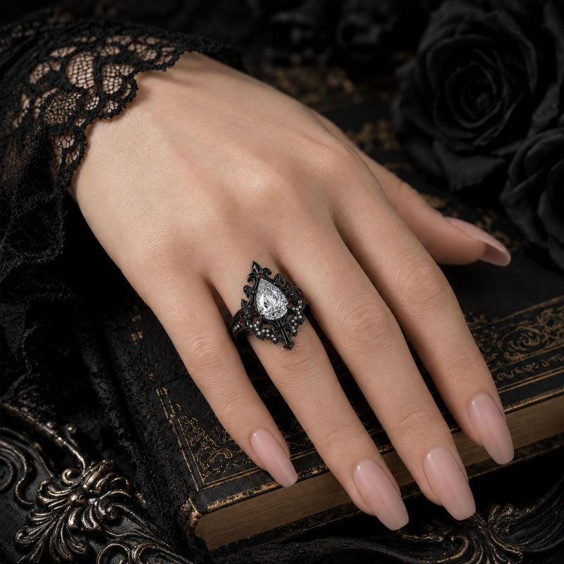 Sterling Silver 10K 14K 18K Gold Moissanite Gothic Black  Engagement Wedding Ring  for Women