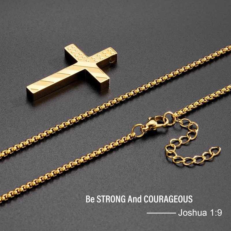 14K Gold Plated Bible Verse American Flag Cross Necklac for Men