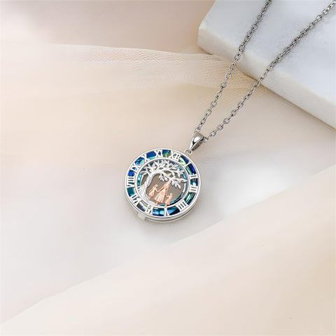 Sterling Silver Blue Crystal Tree of Life Father Daughter Mother Daughter Sister Pendant Necklace