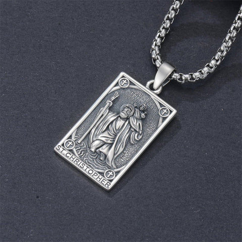 Sterling Silver Saint Anthony Saint Jude Saint Christopher   Saint Michael Amulet Religious Pendant Necklace