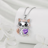 Sterling Silver 12 Month Birthstone Cat Pendant Necklace Birthstone Jewelry Gifts for Birthday