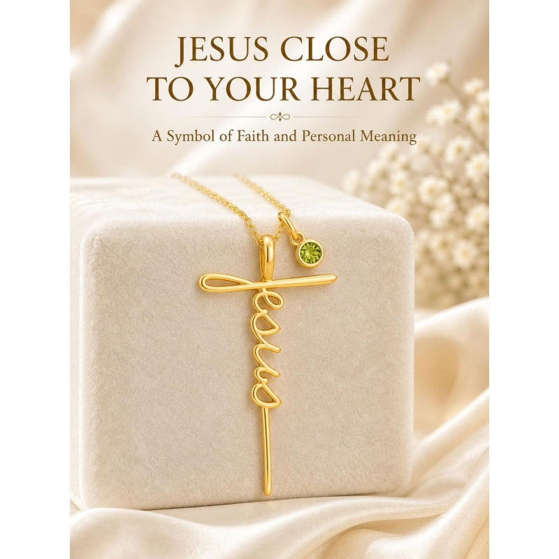 14K Gold Plated Birthstone Faith Cross Necklace for Women Christian Catholic Protection Jewelry
