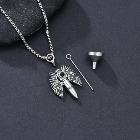 Sterling Silver Animal Angel Wings Pet Jesus Bullet Urn Necklaces for Ashes for Men