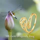 14k Gold Adjuatable Spoon Dragonfly/Butterfly/Hummingbird Ring Jewelry Gifts for Women