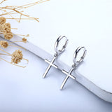 Sterling Silver Cross Minimalist Hoop Earrings