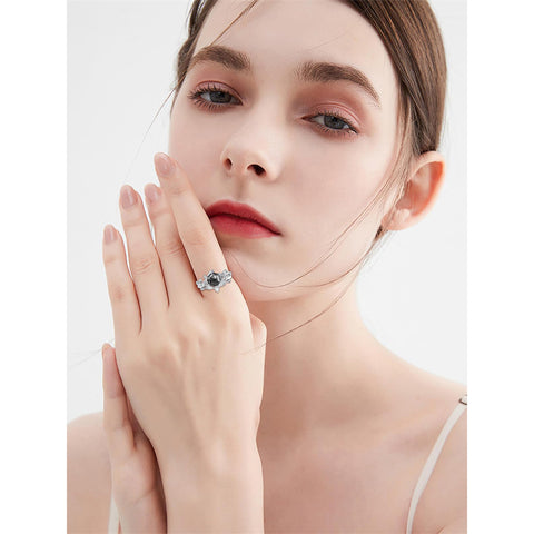 Sterling Silver Pear Oval Kite Heart Hexagon Emerald Coffin Cut Gemstone Engagement Promise Ring Set