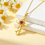 Birthstone Cross 14K Gold Plated Pendant Rose Cross Necklace for Women