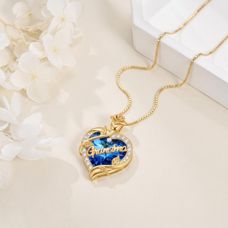 14K Gold Plated Heart Crystal Rose Mom  Sister Daughter Pendant Necklace for Woman