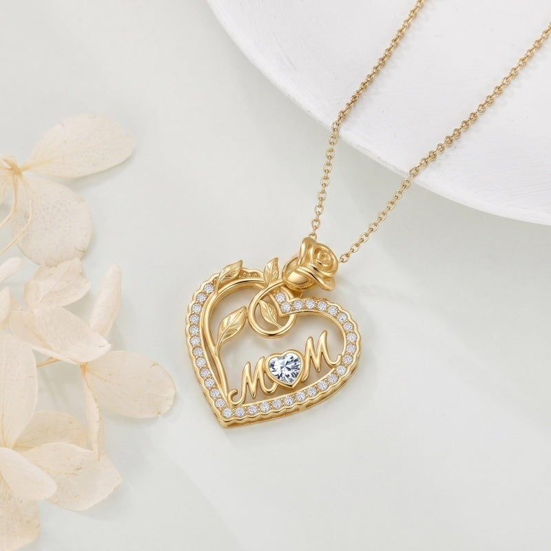 14K Gold Plated Heart Birthstone Rose Mom Butterfly Pendant Necklace for Women