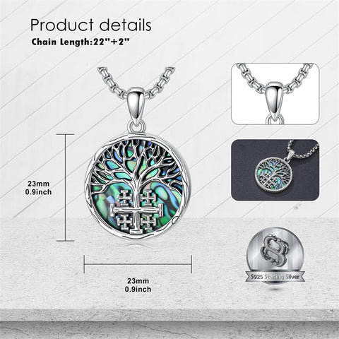 Sterling Silver Jerusalem Tree of Life Cross Religious Pendant Necklace