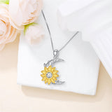 Sunflower Pendant Necklace Silver Birthstone Sunflower Moon Necklace Gift for Women