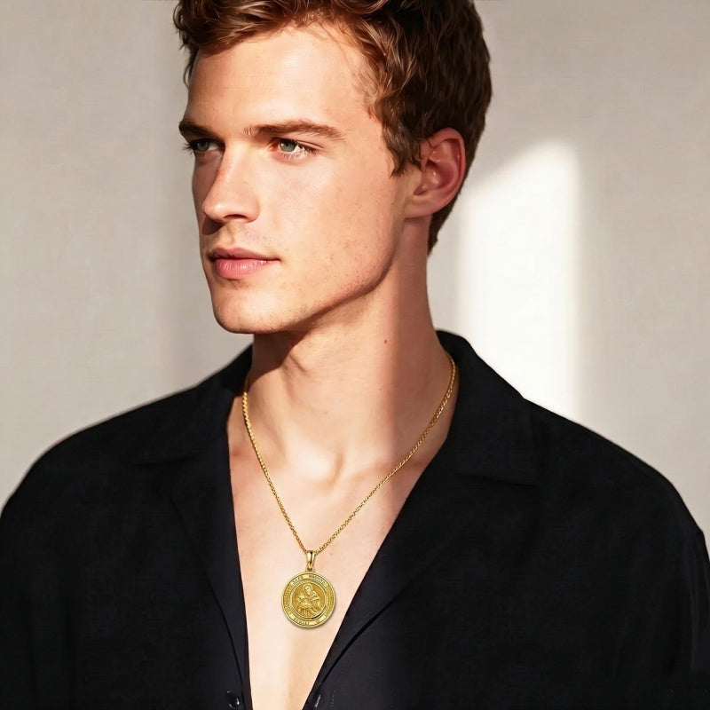 14K Gold Plated Patron Saint Necklace Saint Medal Catholic Amulet Jewelry