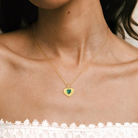 14K Gold Plated Lab-Grown Emerald Pendant Necklaces for Women