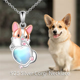 Sterling Silver Moonstone French Bulldog Yorkie Dog Pendant Necklace